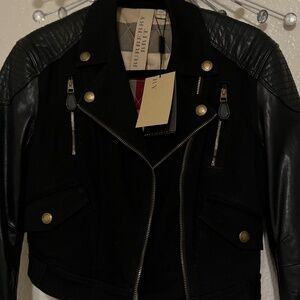 NWT WOMENS BURBERRY LEATHER CROPPED MOTO JACKET SIZE M